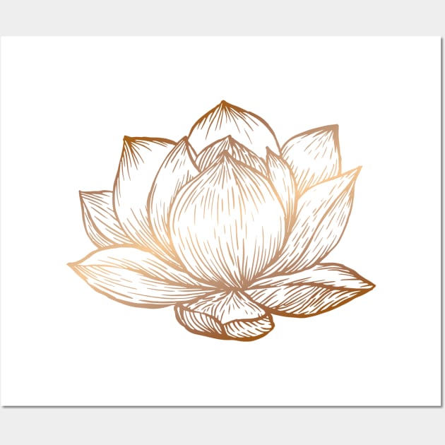 Golden Lotus Flower on White Wall Art by Cecilia Mok